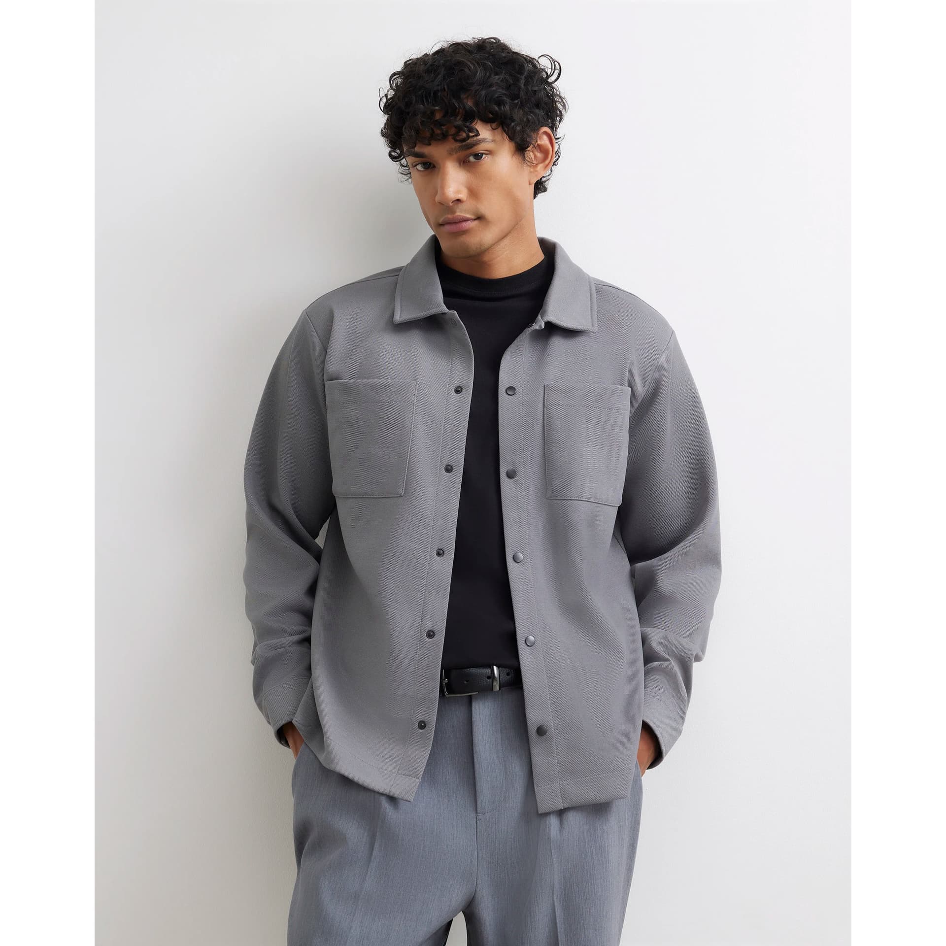 River Island Mens River Island Grey Slim Fit Pique Double Pocket Jacket