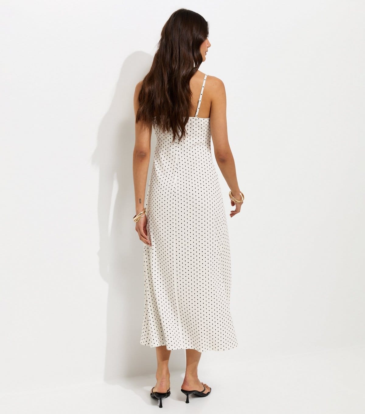New Look Women's White Crinkled Polka Dot Lace Trim Strappy Midi Dress New Look - 4