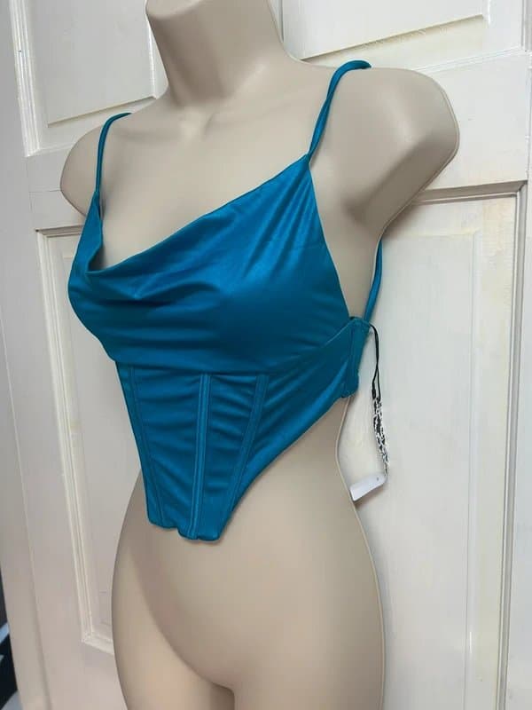 ASOS BNWT asos Luxe Teal Satin Corset Top – Size 8