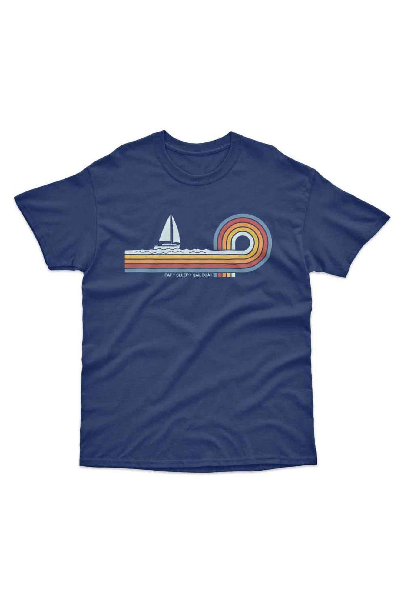 Bad Zebedee Bad Zebedee Men's Retro Lines Sailboat T-Shirt in Navy