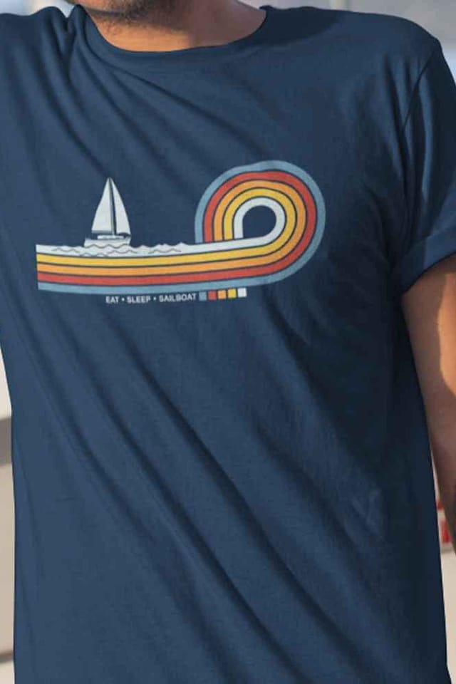 Bad Zebedee Bad Zebedee Men's Retro Lines Sailboat T-Shirt in Navy - 2