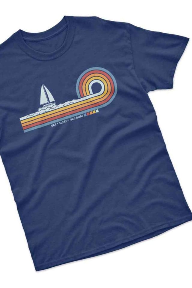 Bad Zebedee Bad Zebedee Men's Retro Lines Sailboat T-Shirt in Navy - 3
