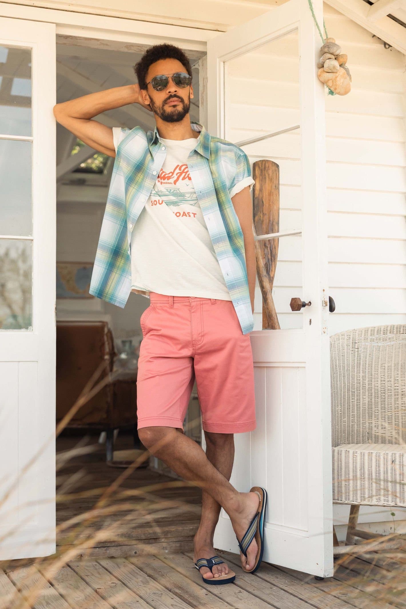 Weird Fish Weird Fish Men's Rayburn Cotton Flat Front Shorts in Light Red
