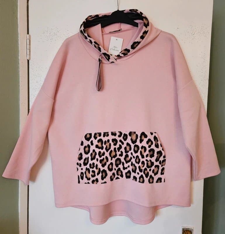 Made In Italy Selling new ladies pink leopard print scuba hoodie sweatshirt  size 20/22/24 Rrp £36.99