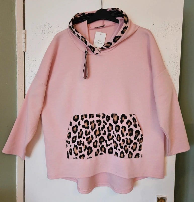 Made In Italy Pink Leopard Print Scuba Hoodie Sweatshirt