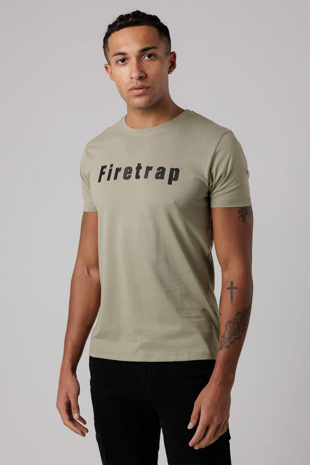 Firetrap Firetrap Men's Regular Fit Cotton T-Shirt with Logo in Green