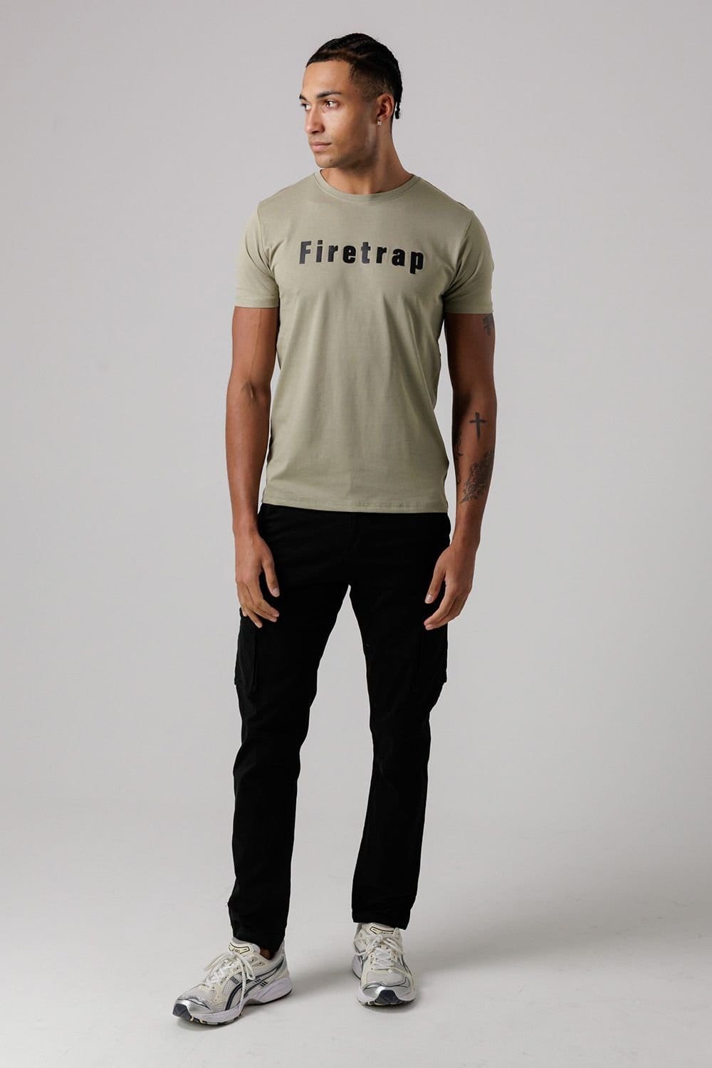 Firetrap Firetrap Men's Regular Fit Cotton T-Shirt with Logo in Green - 4