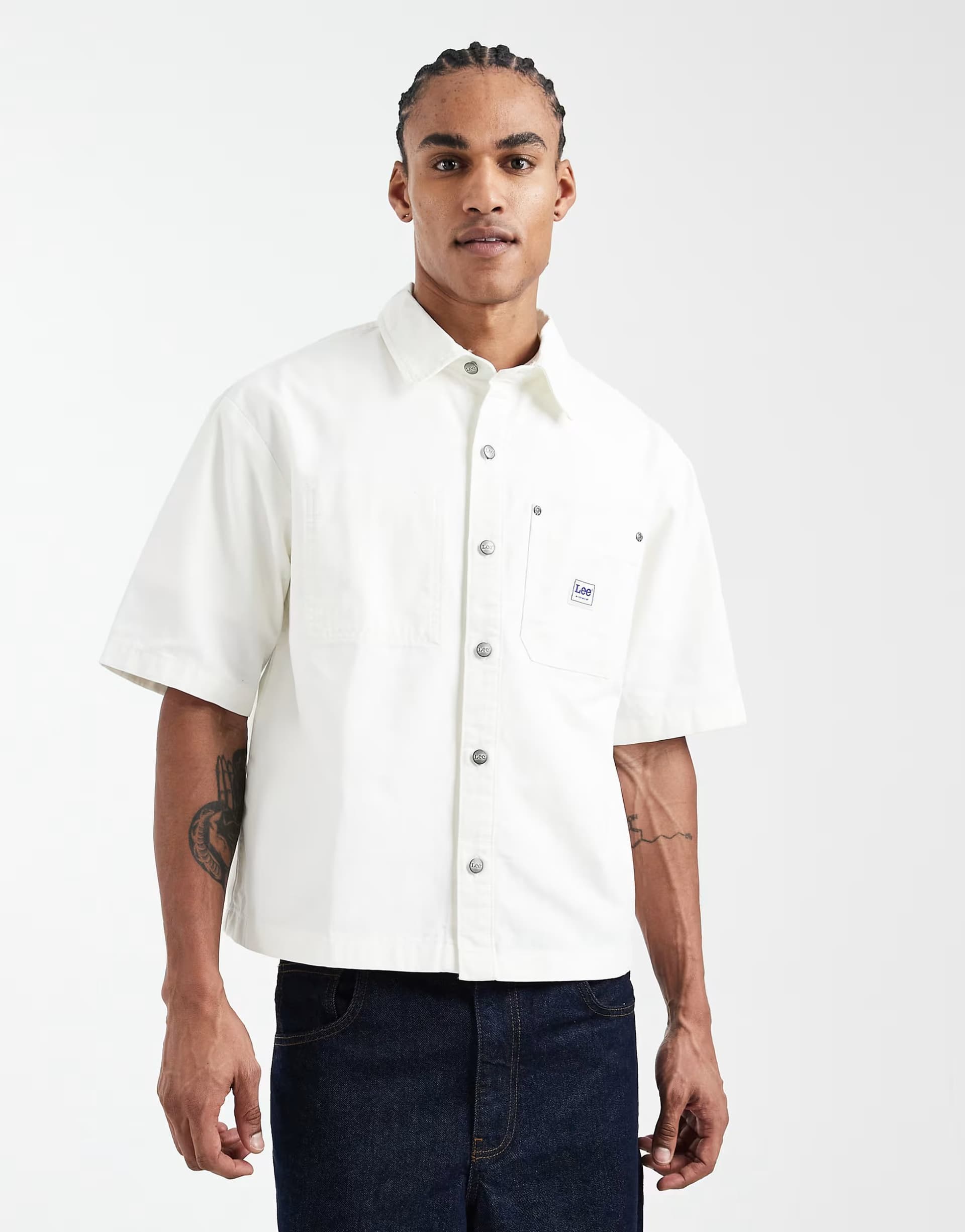 ASOS Lee workwear denim short sleeve overshirt in bright white
