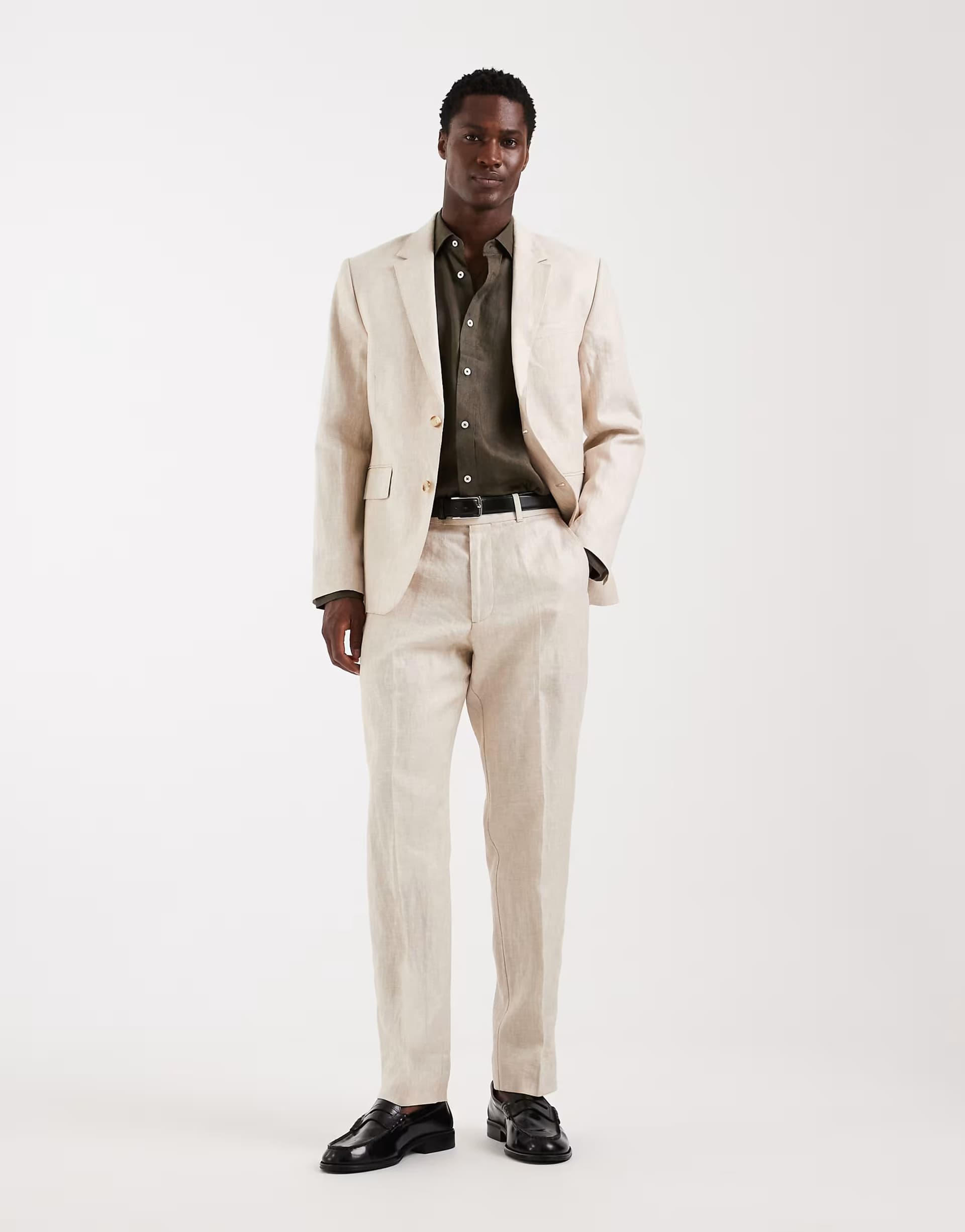 ASOS Abercrombie & Fitch linen collins slim suit trousers co-ord in beige