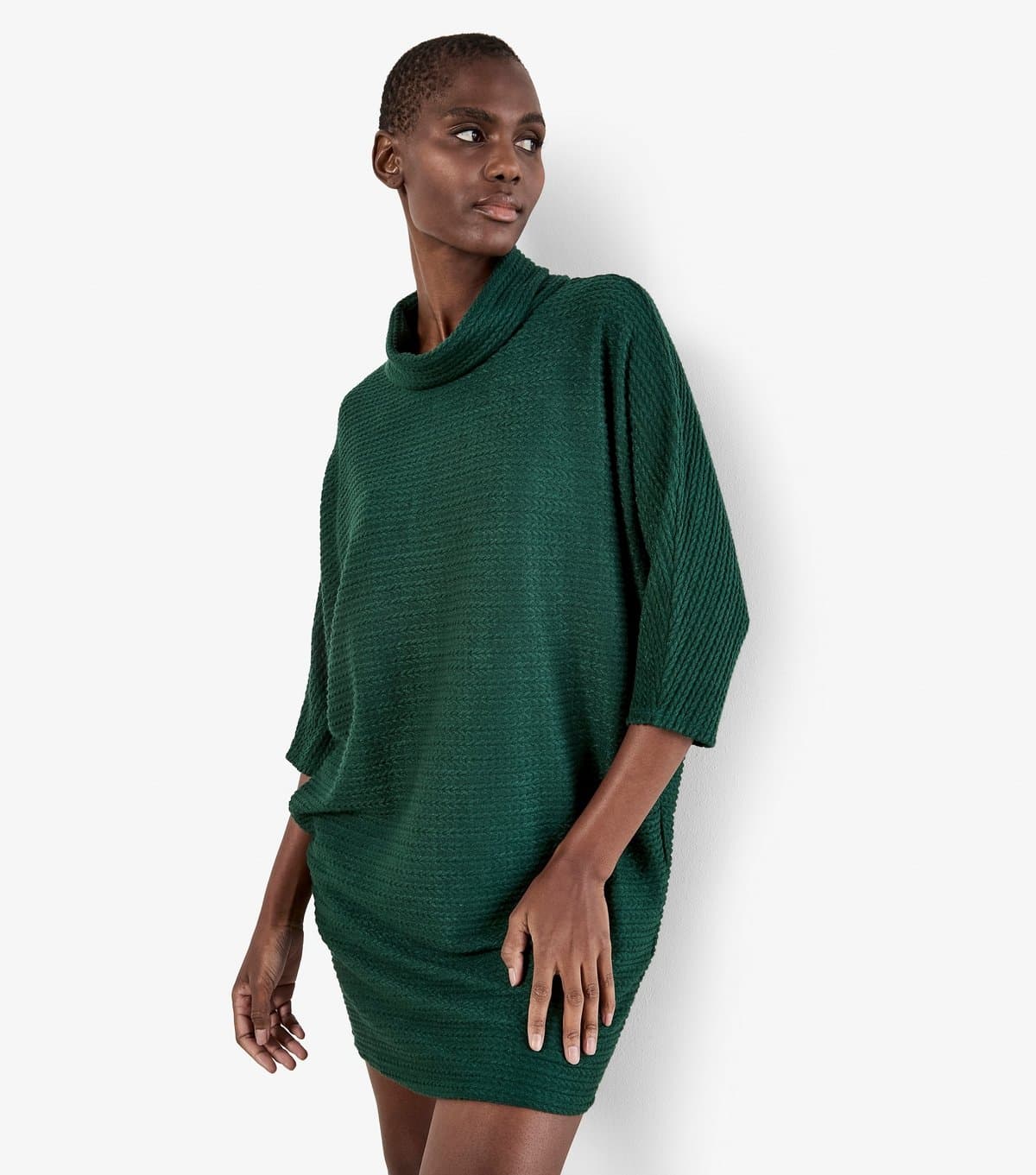 Apricot Women's Dark Green Cable Soft Touch Mock Neck Dress Apricot New Look