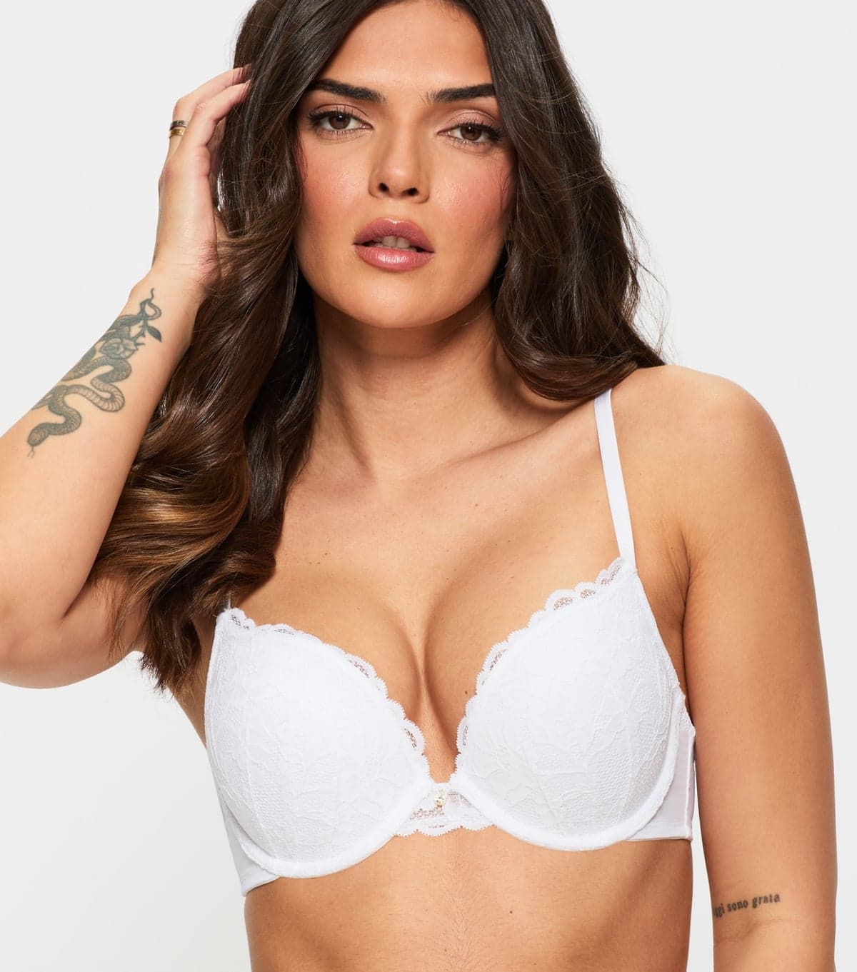 Ann Summers Women's White Sexy Lace Padded Plunge Bra Ann Summers New Look