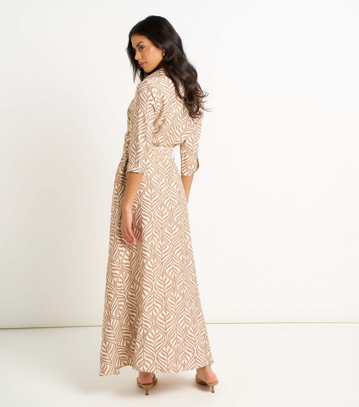 Gini London Women's Cream Leaf Pattern Shirt Maxi Dress Gini London New Look - 4