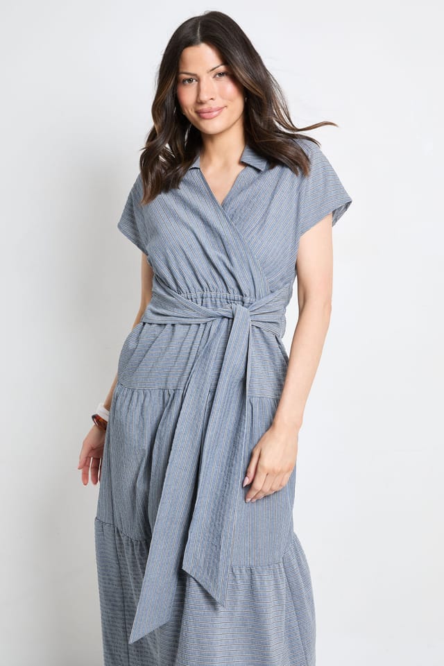Principles Principles Women's Tiered Tie Waist Midaxi Dress in Indigo - 2