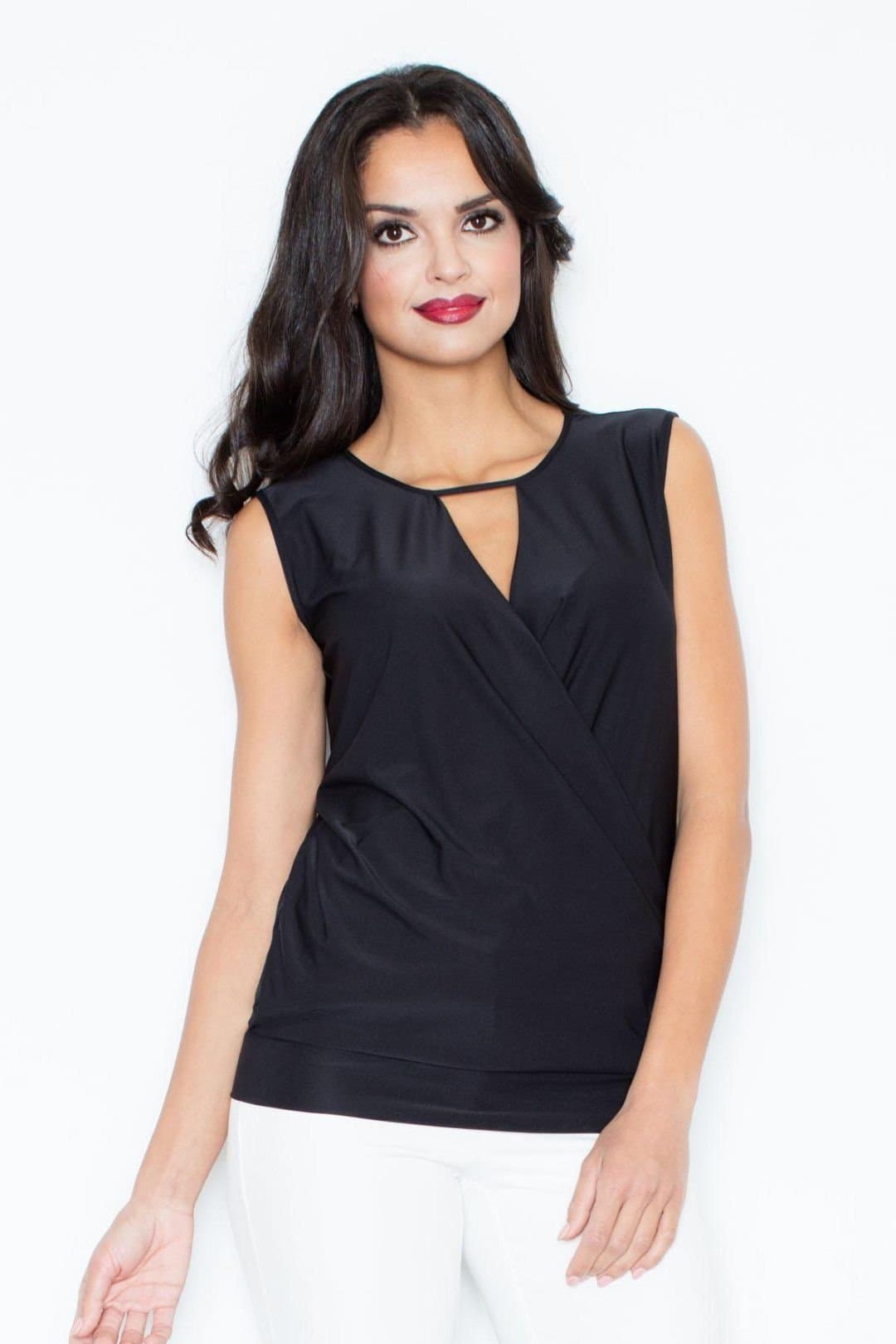 Love Lace Love Lace Women's Sleeveless Elegant Cutout Blouse with Drawstring in Black