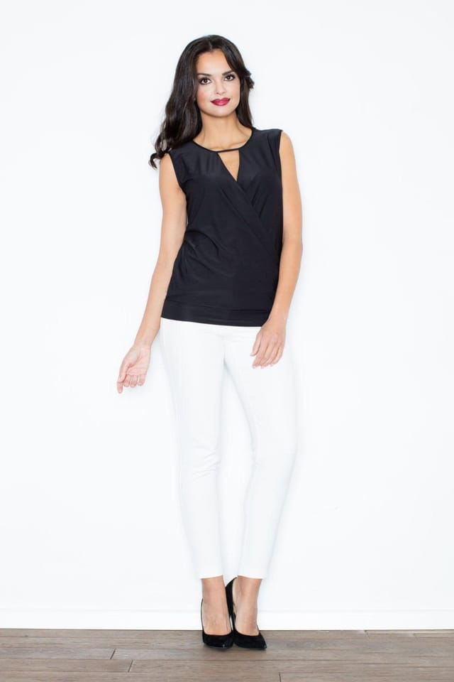 Love Lace Love Lace Women's Sleeveless Elegant Cutout Blouse with Drawstring in Black - 2