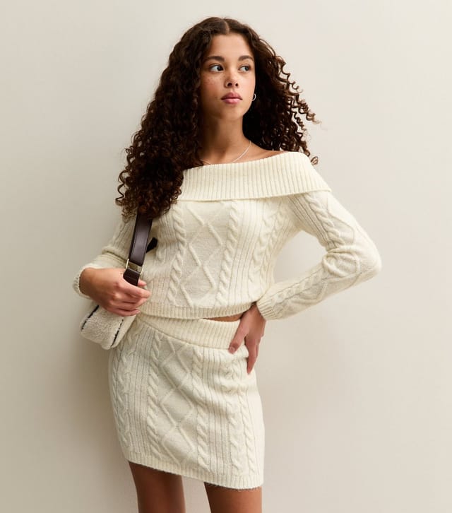 New Look Girls' Cream Cable Knit Mini Skirt New Look - 3