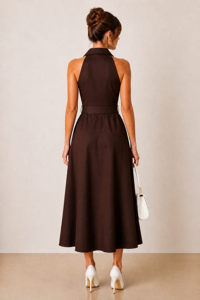 Style Cheat Style Cheat Women's Cotton Racer Shirt Dress in Brown - 2