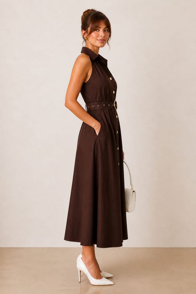 Style Cheat Style Cheat Women's Cotton Racer Shirt Dress in Brown - 3