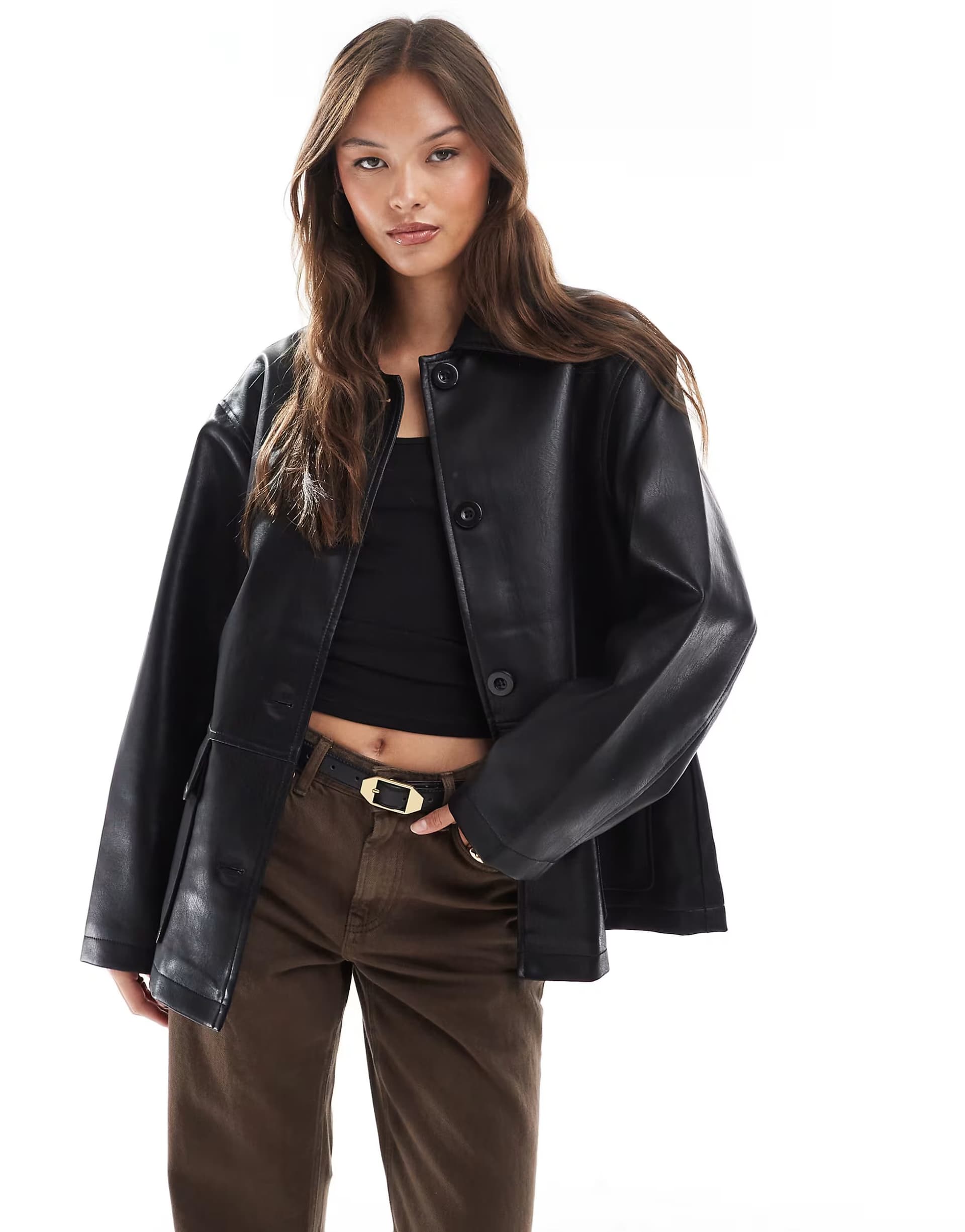 ASOS ASOS DESIGN leather look harrington jacket in black