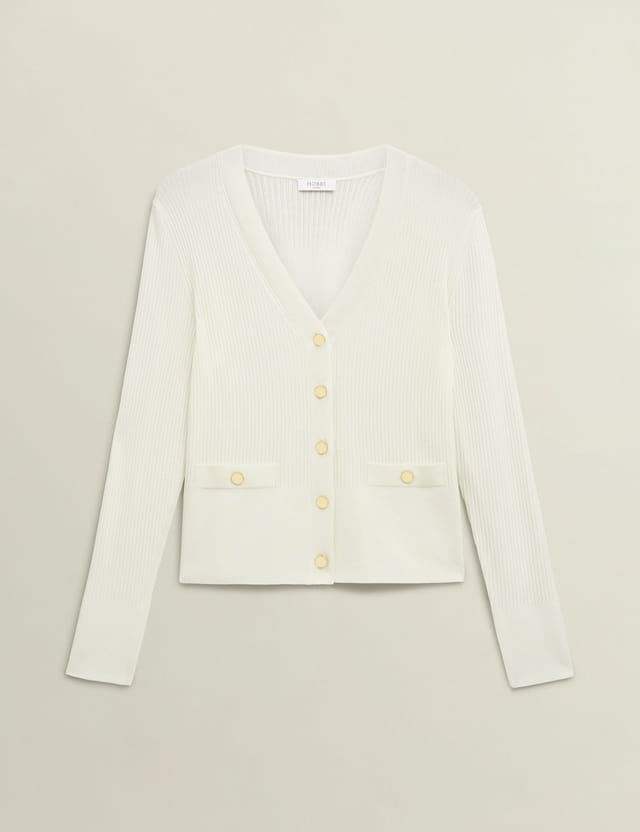 Hobbs London Hobbs London Women's Aubrey Ribbed V-Neck Cardigan in Warm White - 2