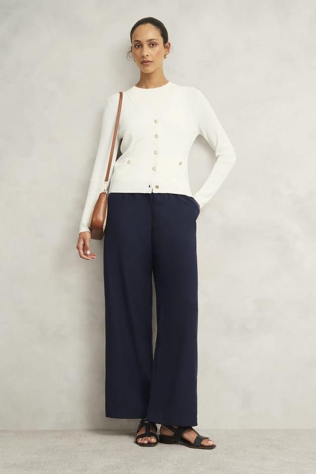 Hobbs London Hobbs London Women's Aubrey Ribbed V-Neck Cardigan in Warm White - 3