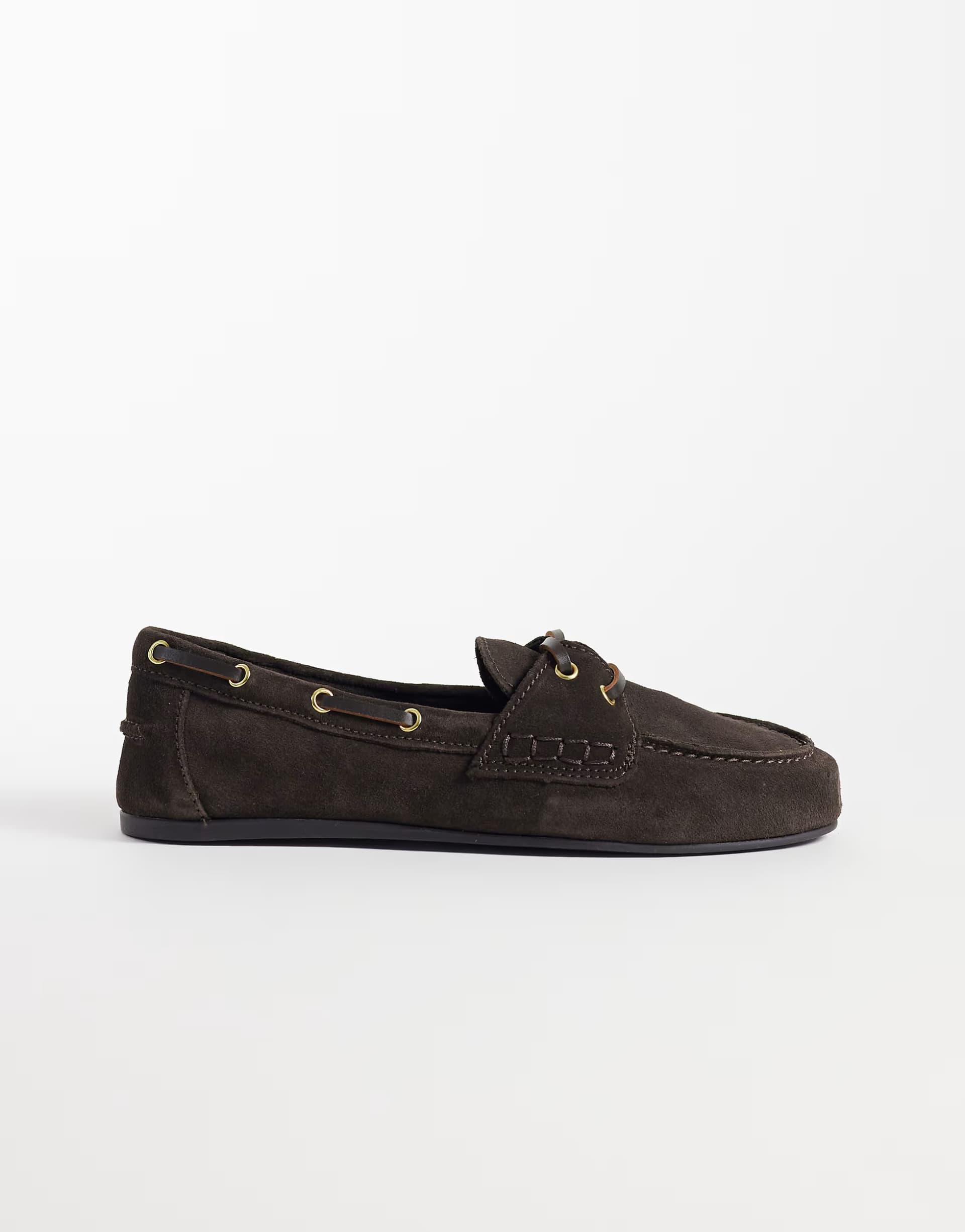 ASOS Mango 100% leather boat shoe in chocolate