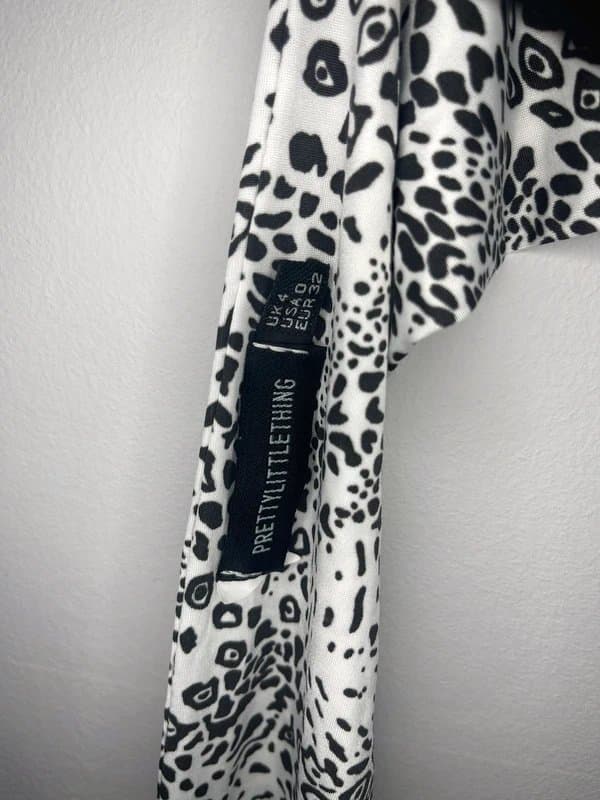 PrettyLittleThing PLT Black & White Leopard Print Halter Neck Crop Top