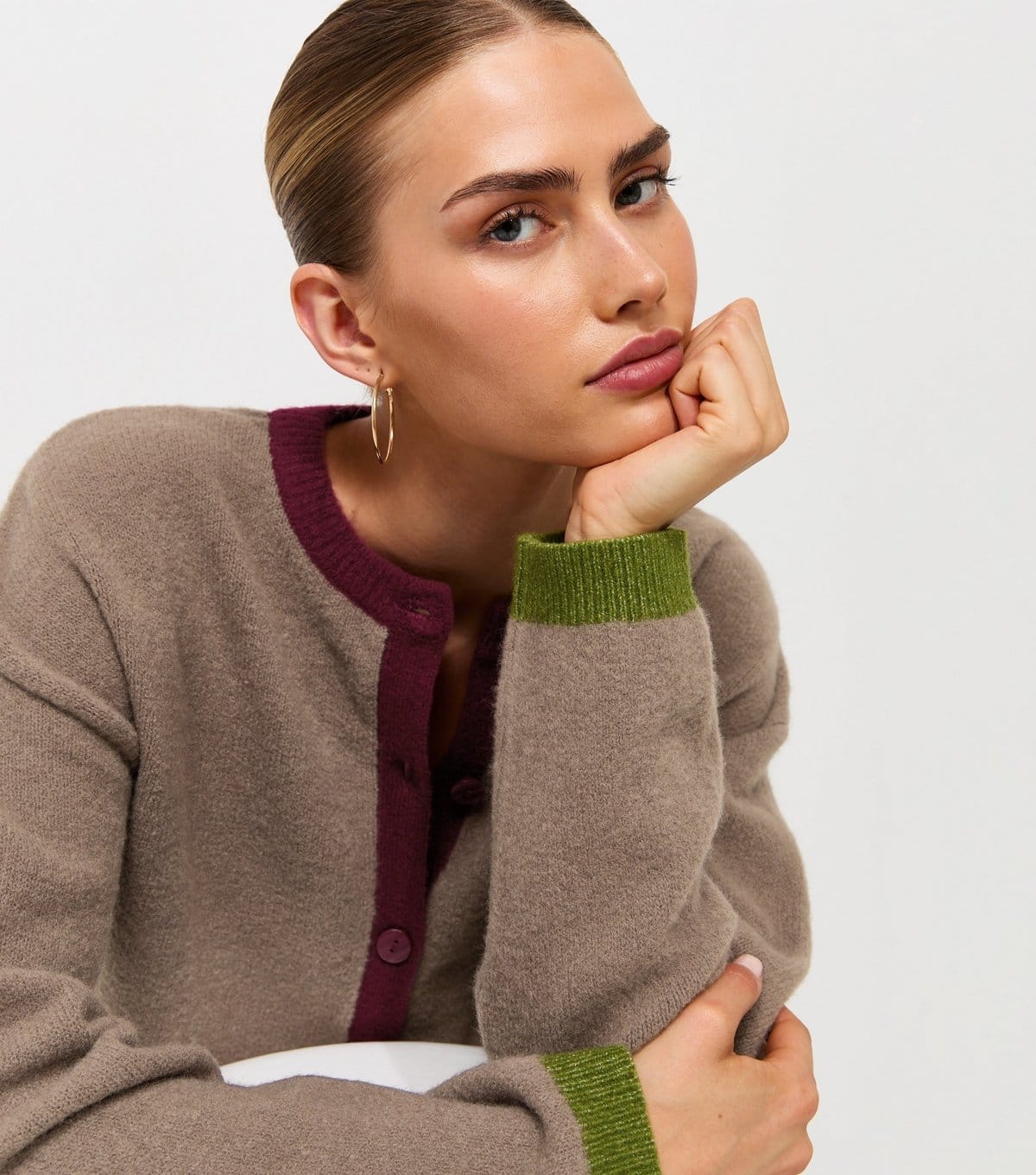 New Look Brown Knitted Colour Block Trim Meet The Jean Cardigan