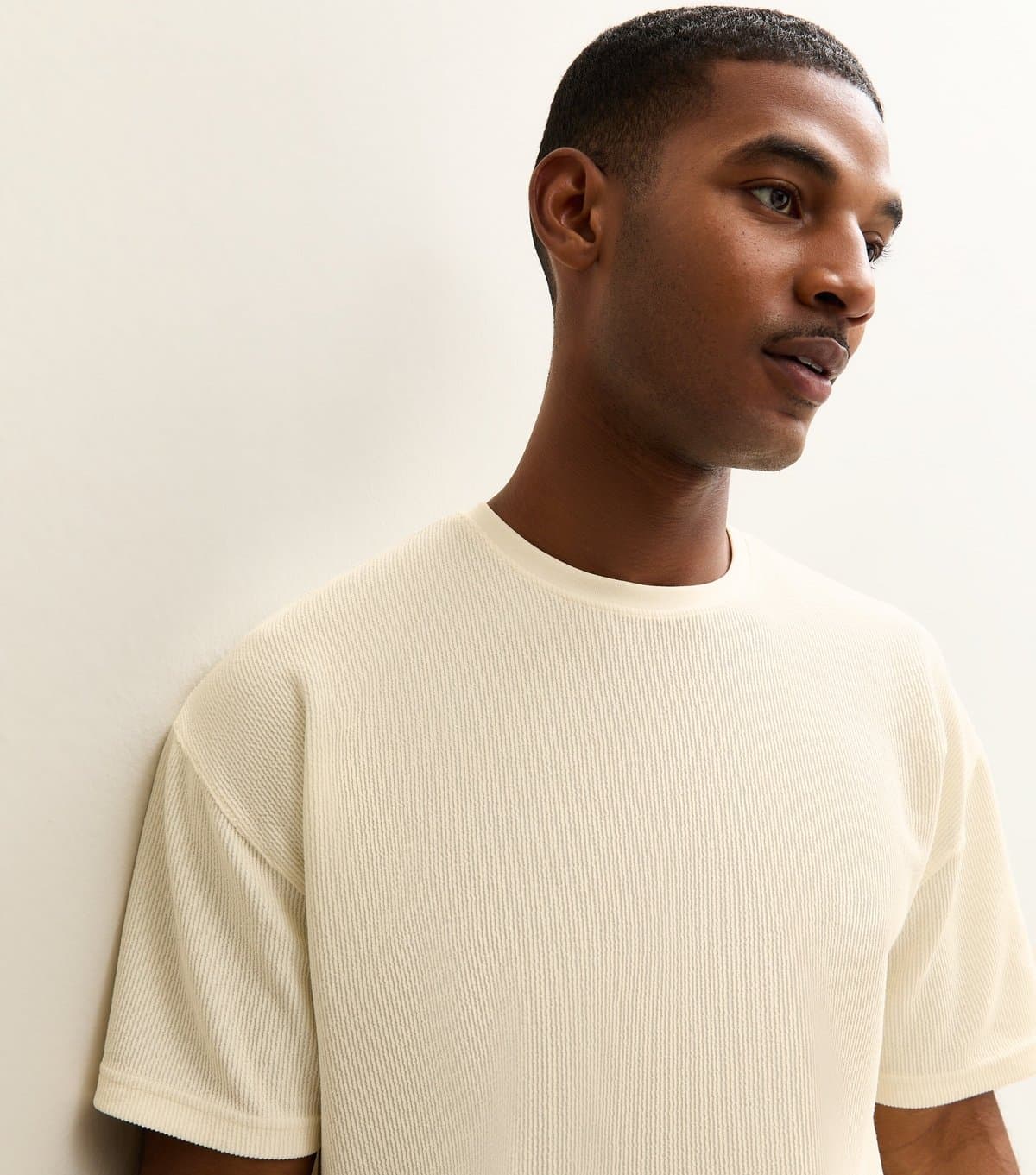 New Look Men's White Oversized Textured Rib T-Shirt New Look