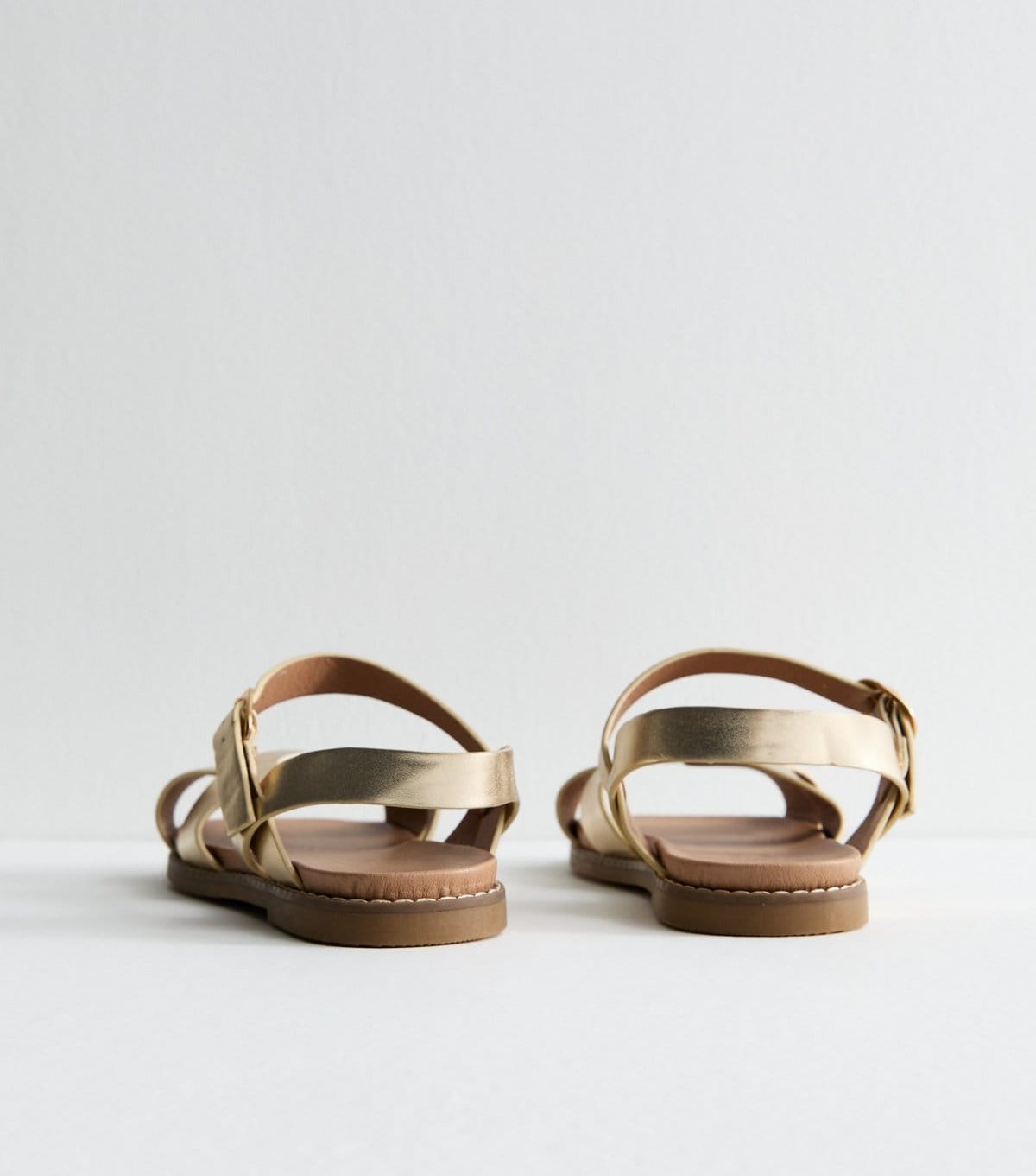 New Look Women's Wide Fit Gold Metallic Faux Leather Crossover Strap Sandals Vegan New Look - 4