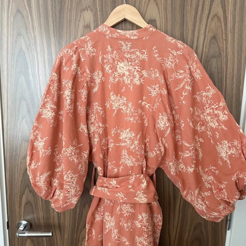 Asos Orange Floral Blouson Sleeve Button Belted Linen Mix Mini Shirt Dress 10