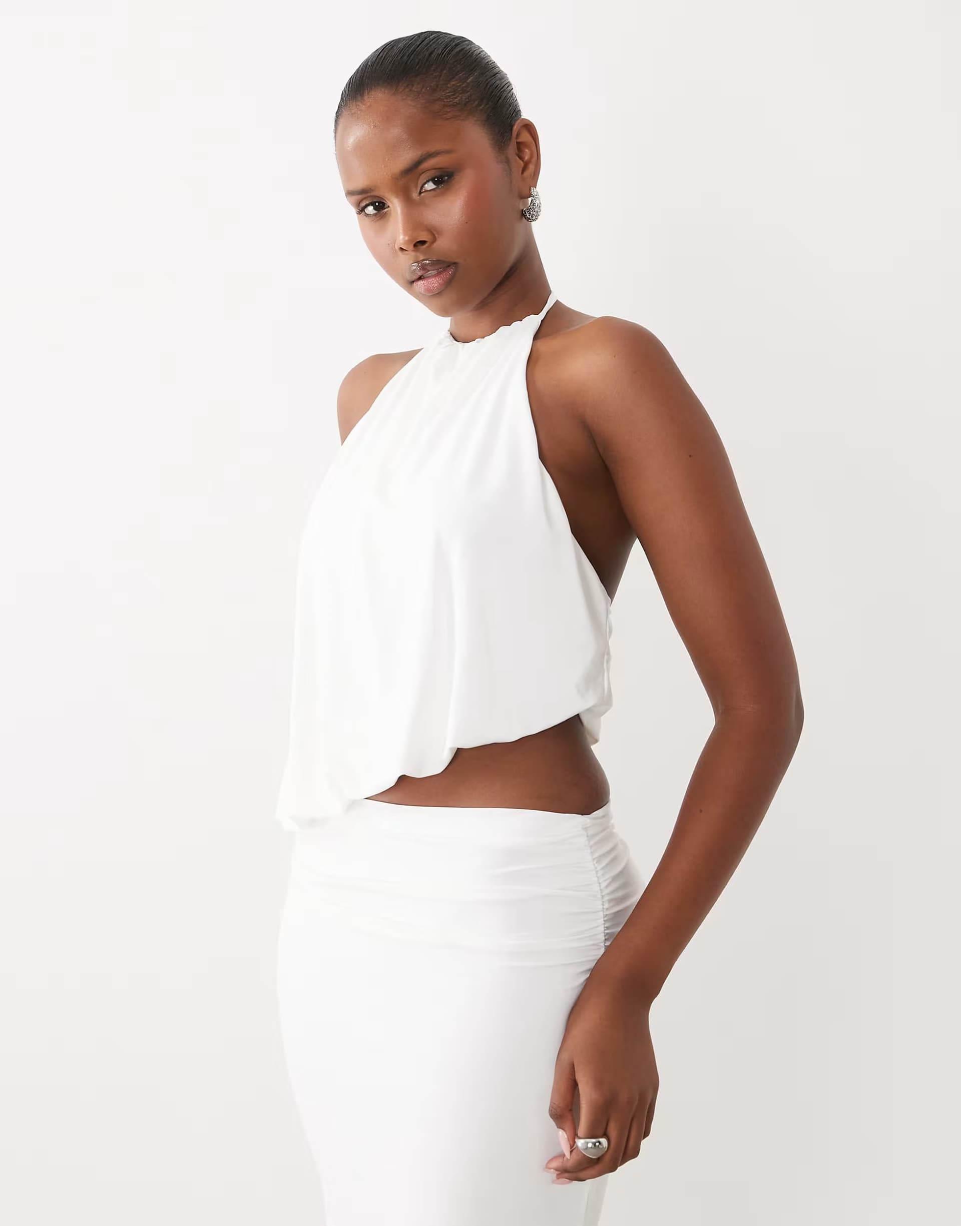 ASOS Missyempire slinky halterneck bubble top co-ord in white