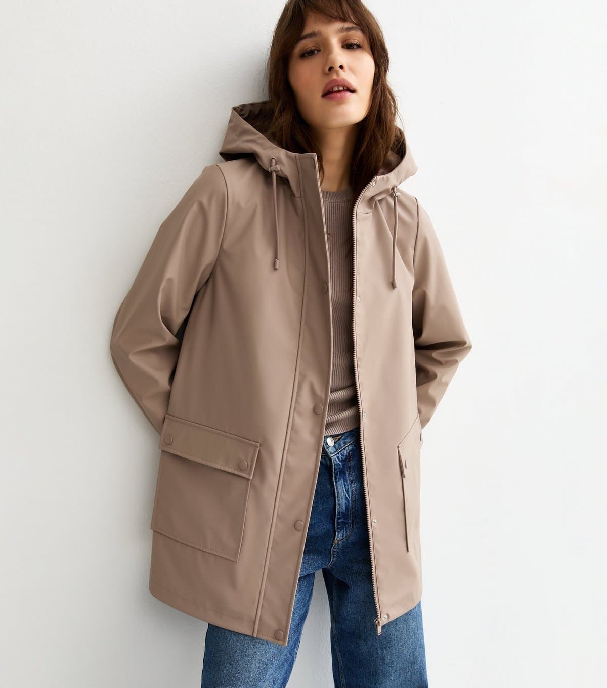 New Look Women's Tall Mink Water Resistant Drawstring Hood Rain Anorak New Look