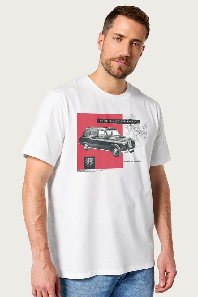 Austin Austin Men's Of Enland Taxi British Motor Heritage T-Shirt in White - 2