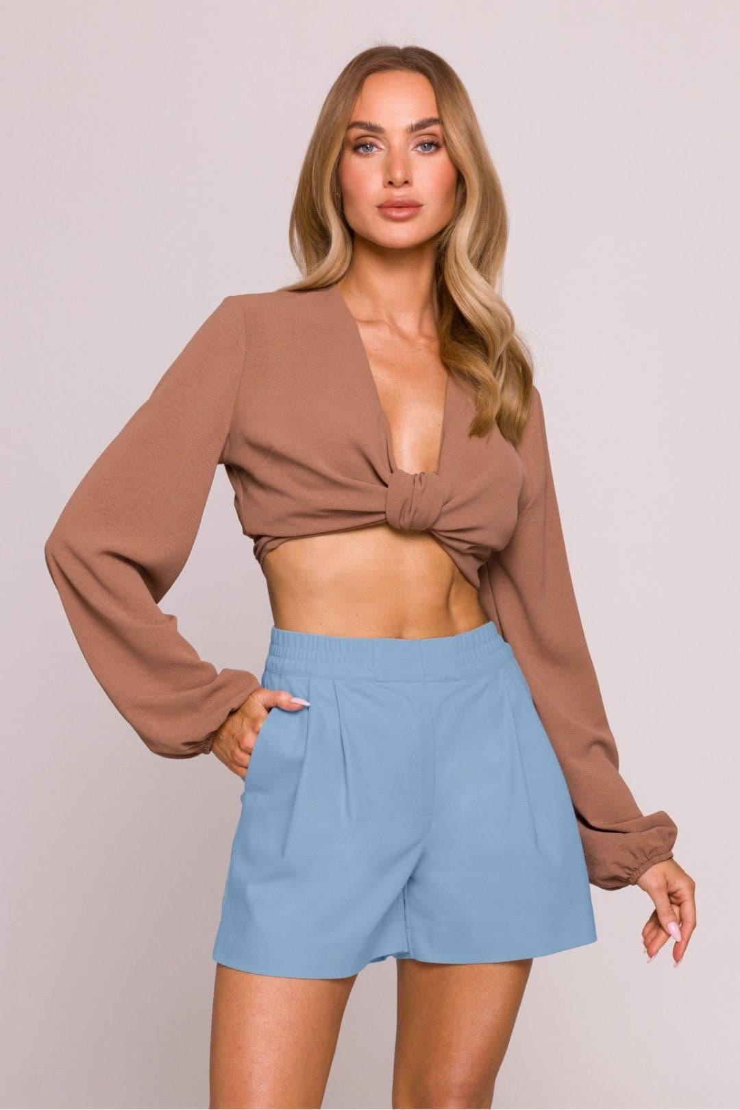 Love Lace Love Lace Blue Cotton Pleated Shorts