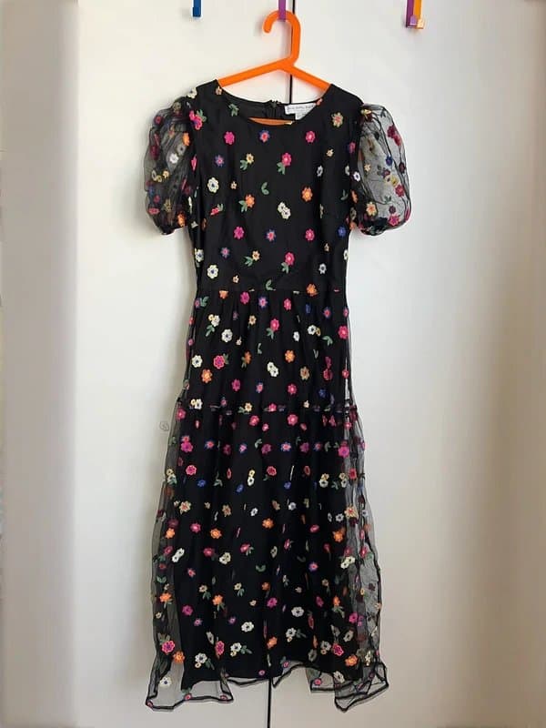 Never Fully Dressed Never fully dressed black dress with flower embroidery.