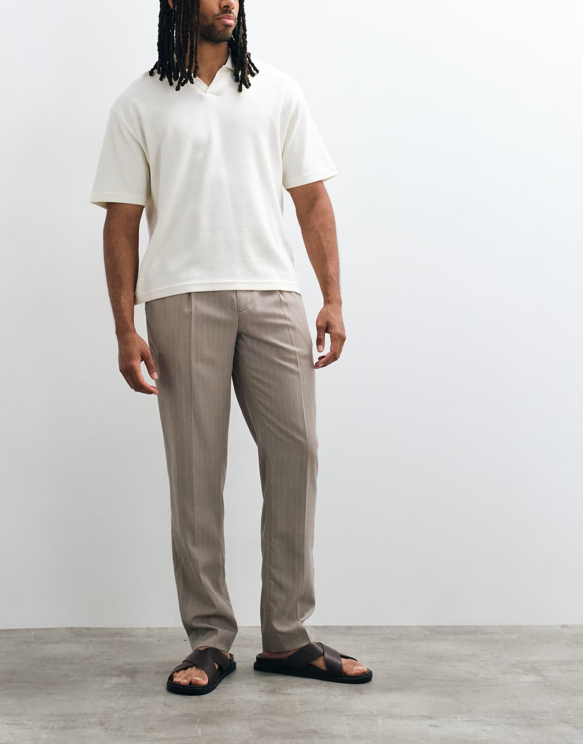 ASOS Mango pin stripe linen blend tailored trouser in mid brown