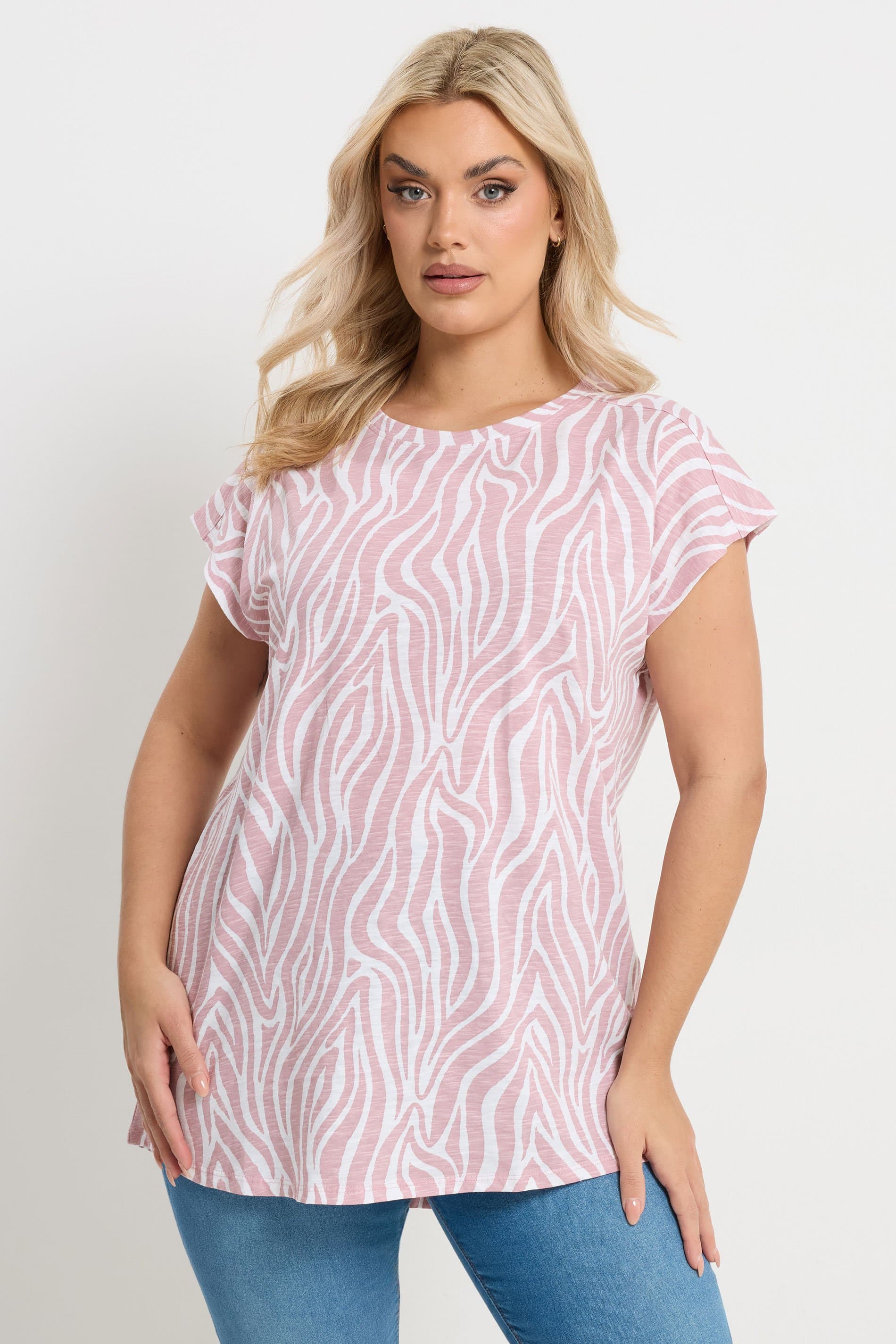 Yours Plus Size Pink Zebra Print Grownon Sleeve Tshirt