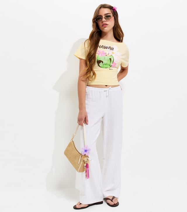 New Look Girls' Light Yellow Hawaii Print Cinched Waist T-Shirt New Look - 3