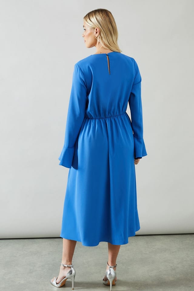 Wallis Wallis Women's Petite Ruffle Front Belted Midi Dress in Blue - 3