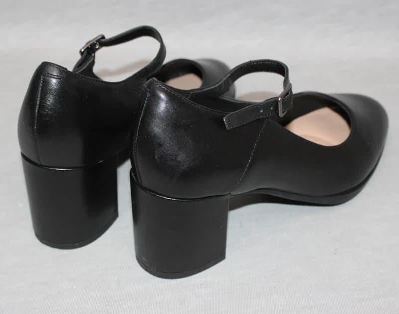 Clarks Clarks Mary Jane Shoes Womens UK 7F Wide Fit Black Leather Block Heel Work Smart