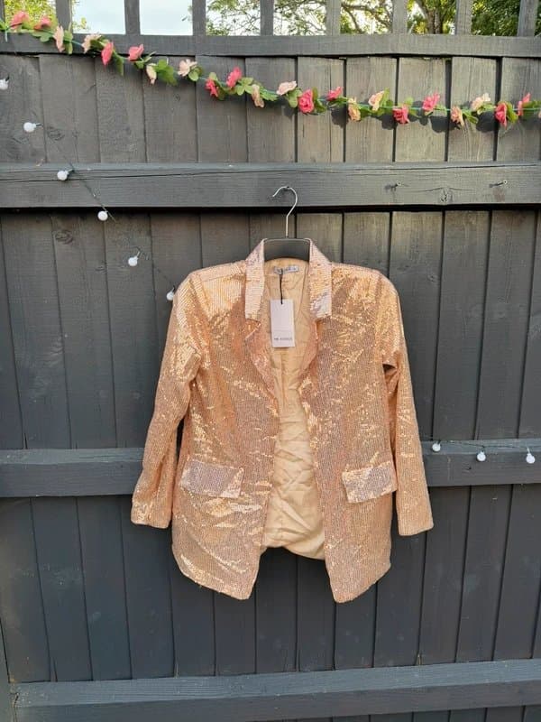 NB Avenue NB Avenue Rose Gold Sequin Blazer | Size S UK 8‑10 | Brand New With Tags | Sparkly Party Jacket