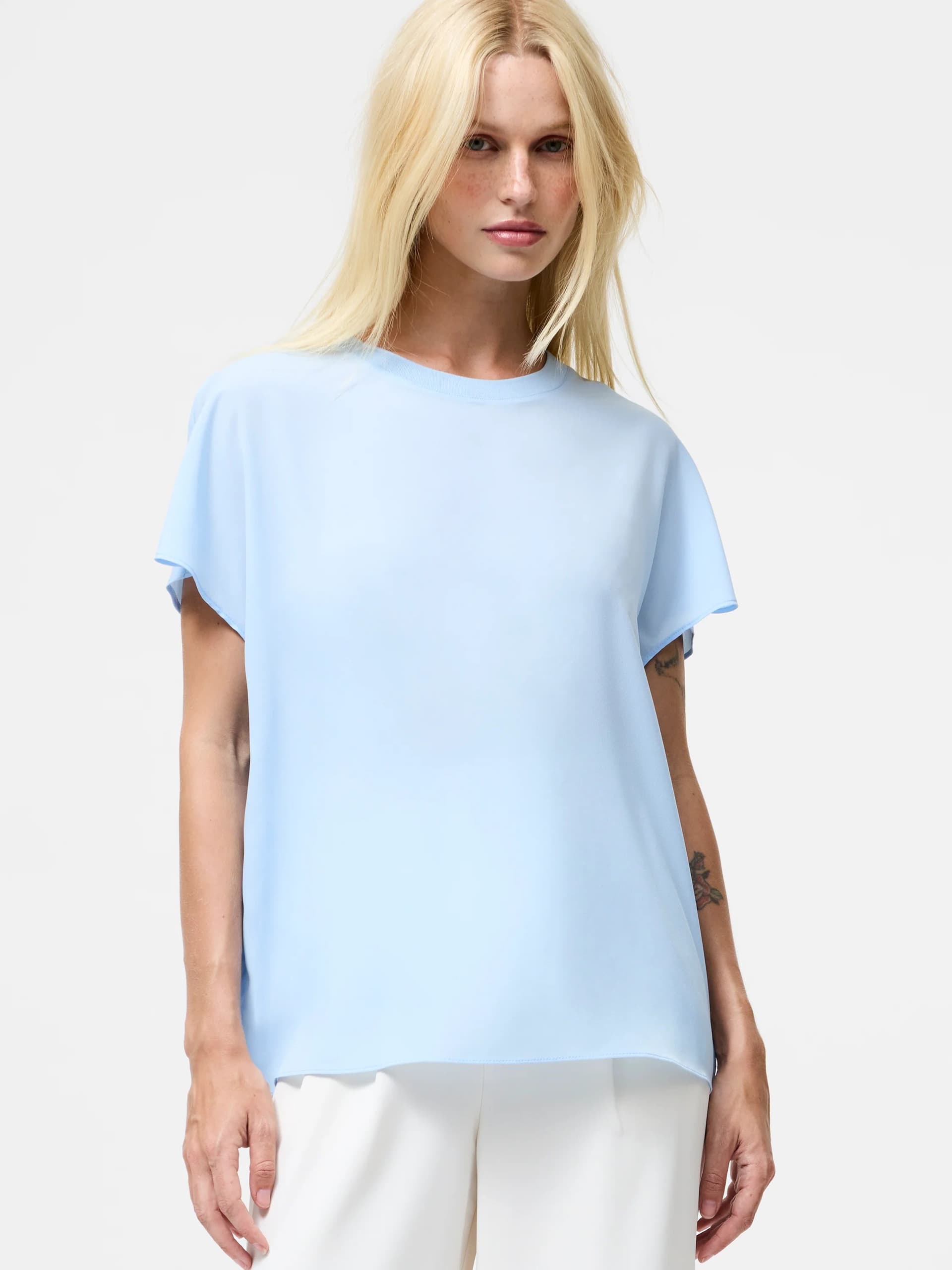 French Connection Crepe Light Crew Neck Top Arctic Blue