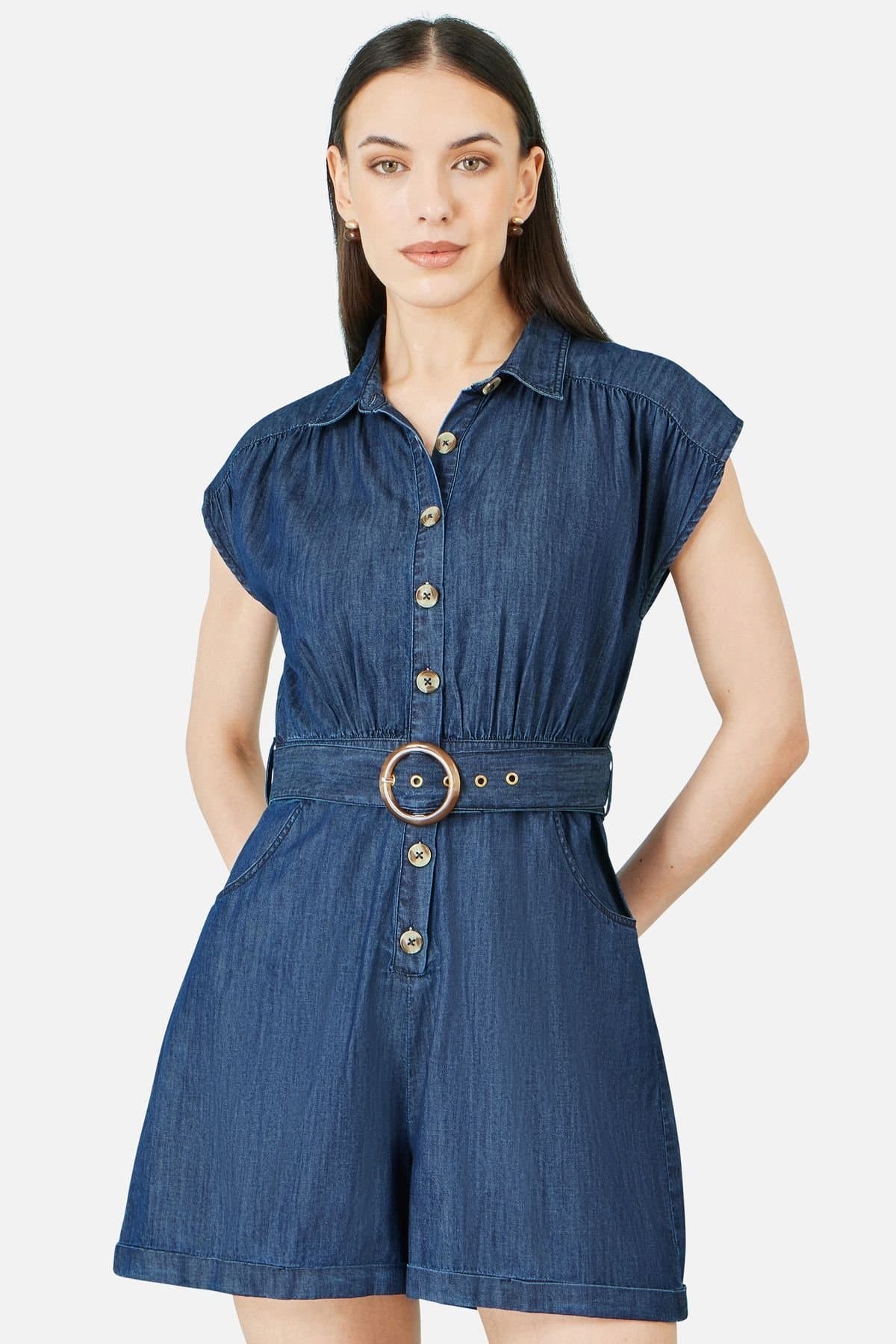 Yumi Yumi Women's Blue Chambray Cotton Playsuit in Indigo