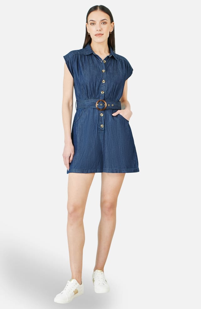 Yumi Yumi Women's Blue Chambray Cotton Playsuit in Indigo - 2