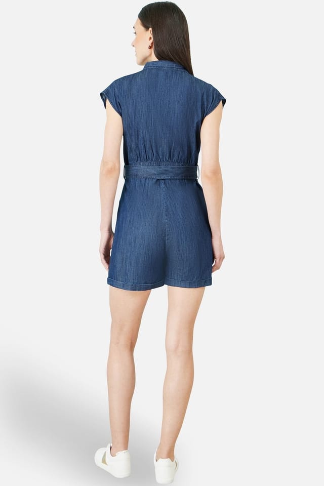 Yumi Yumi Women's Blue Chambray Cotton Playsuit in Indigo - 3