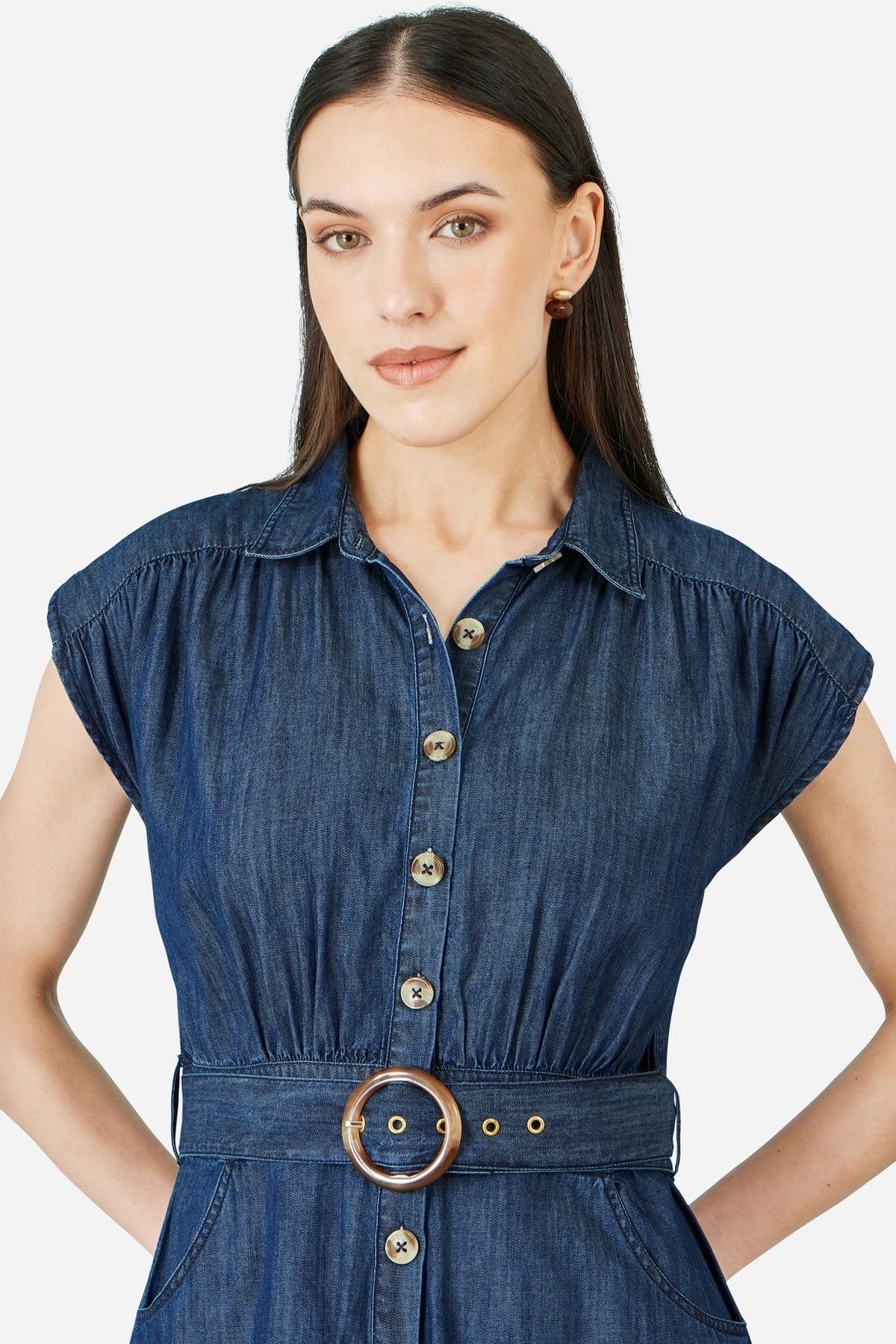 Yumi Yumi Women's Blue Chambray Cotton Playsuit in Indigo - 4