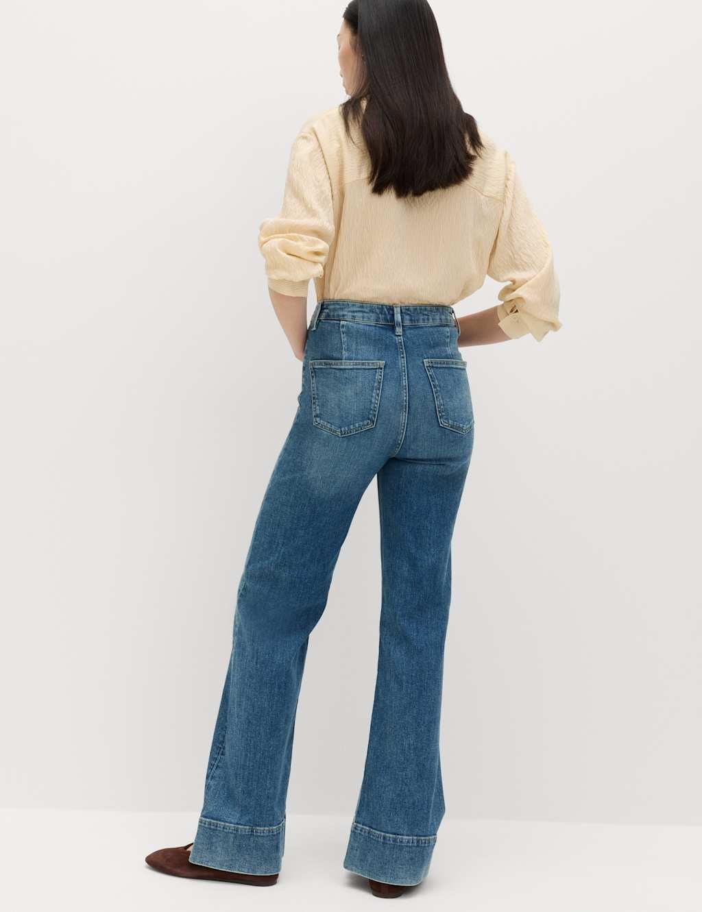 Marks & Spencer M&S High Waisted Patch Pocket Flared Jeans Medium Indigo - 4