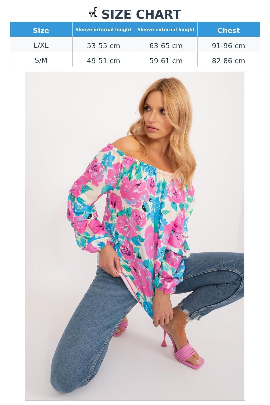 Love Lace Love Lace Women's Floral Polyester Blouse with Spanish Neckline in Blue - 4