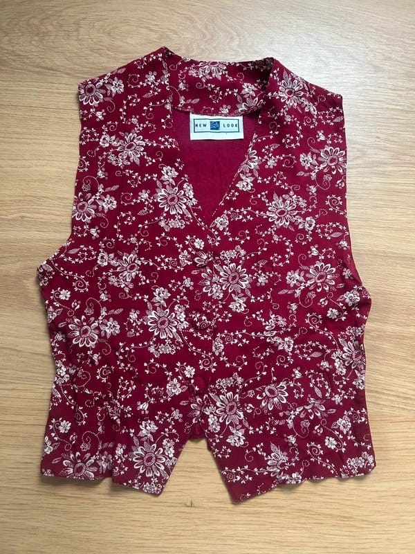 New Look Burgundy Floral Waistcoat - Size S